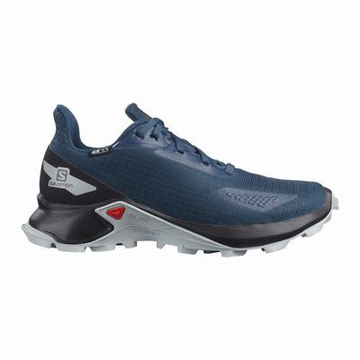 Salomon ALPHACROSS BLAST CLIMASALOMON™ WATERPROOF - Lasten Polkujuoksukengät - Laivastonsininen/Must